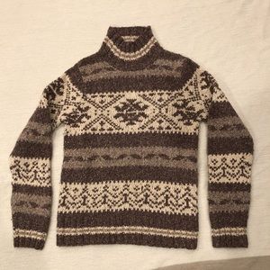 Ralph Lauren tan and brown fair isle wool/silk knit sweater in size xs.